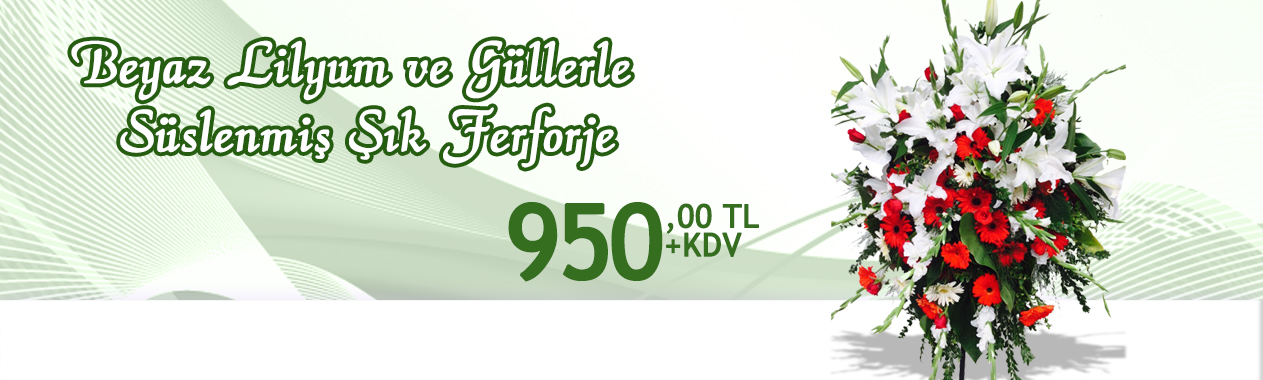 Beyaz Lilyum ve Güller ile Süslenmiş Ferforje