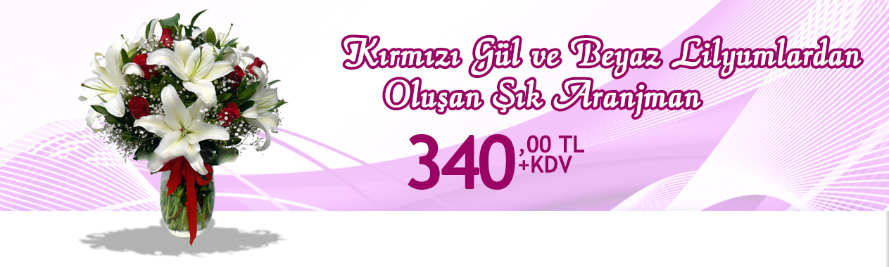 Cam Vazoda Kırmızı Gül Demeti ve Beyaz Lilyum