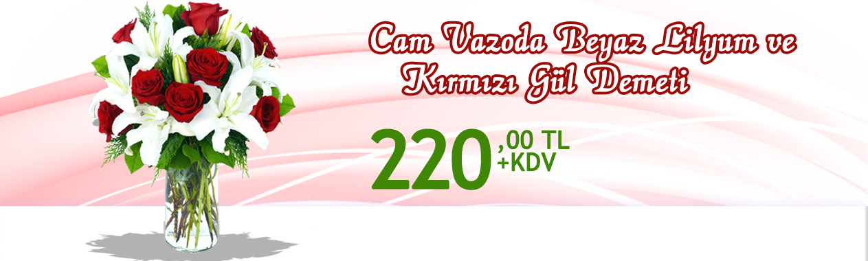 Kırmızı Gül ve Beyaz Lilyumlardan Oluşan Arajman